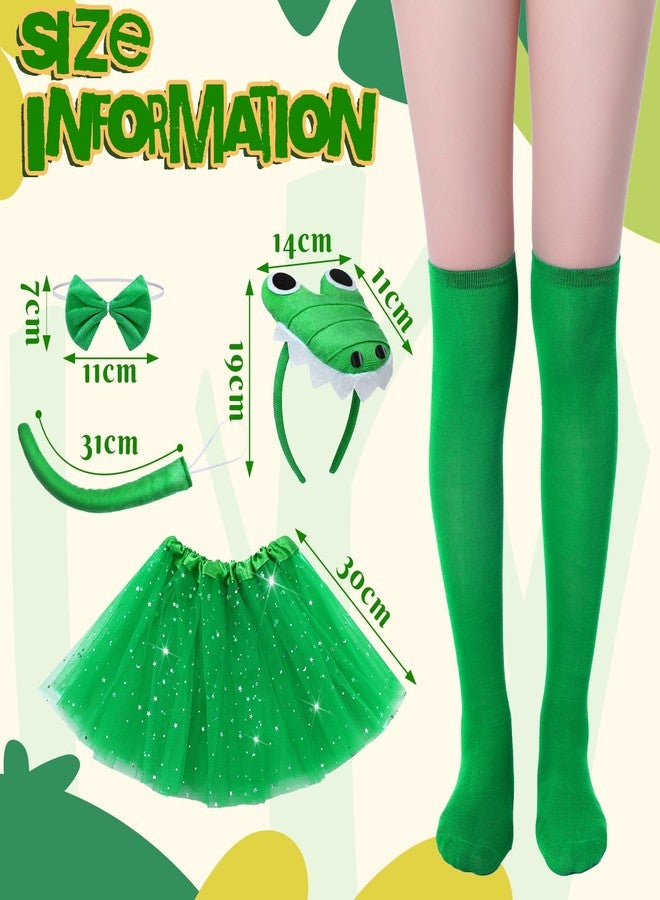 Newcotte 5 Pcs Halloween Costume Set Chicken Crocodile Snake Headband Bowtie Tail Tutu and Socks Accessories(Crocodile,Kid) - Image 4